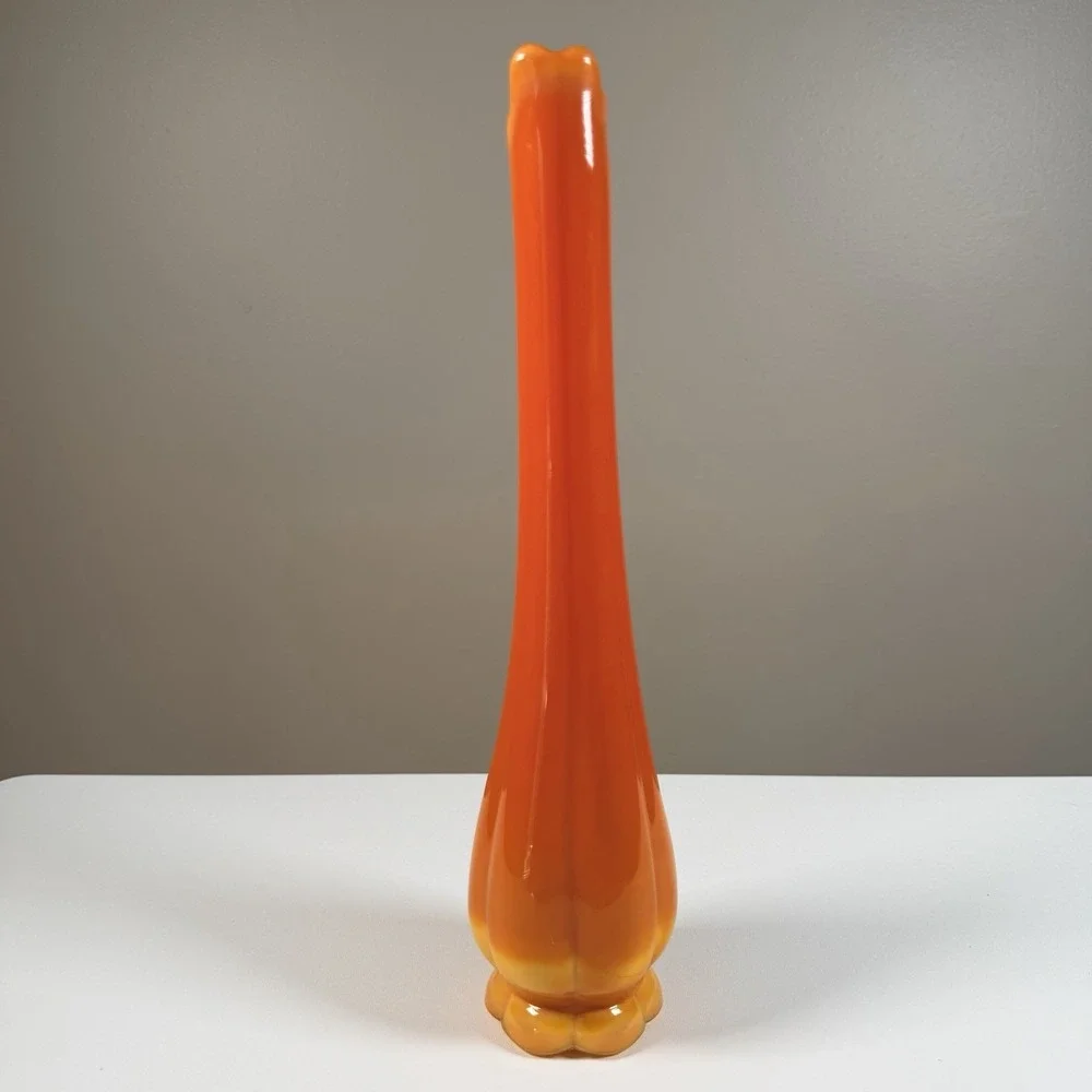 Vintage L.E. Smith Bittersweet Orange Swung Glass Vase 12